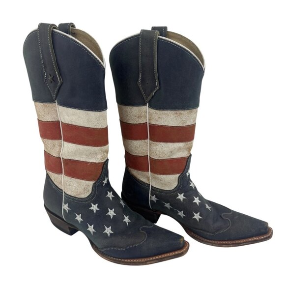 Size 8.5 Roper Womens American Flag Snip Toe Cowboy Cowgirl Boots Patriotic USA - Picture 1 of 12